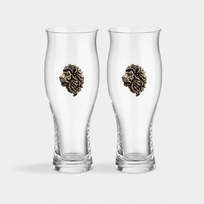Drinking glass, 17 cm, 600 ml, 2 pcs, glass / metal, Golden lion, Lux elements