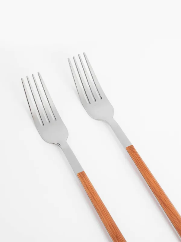 Table fork, 2 pcs, steel/plastic, brown, Prague, image-1