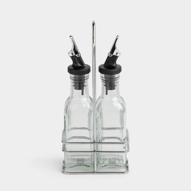 Oil and vinegar set, 150 ml, 2 pcs, on a stand, glass / metal, Comfort