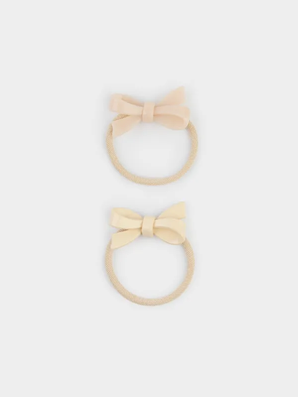 Hair tie set, 6 cm, 2 pcs, for children, acrylic / polyester, pink / milk, Bow, Gracile, image-0