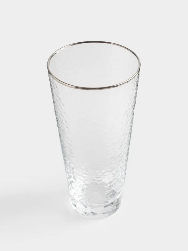 Glass, 17 cm, 450 ml, glass, with silver edging, Ripply silver, image-1