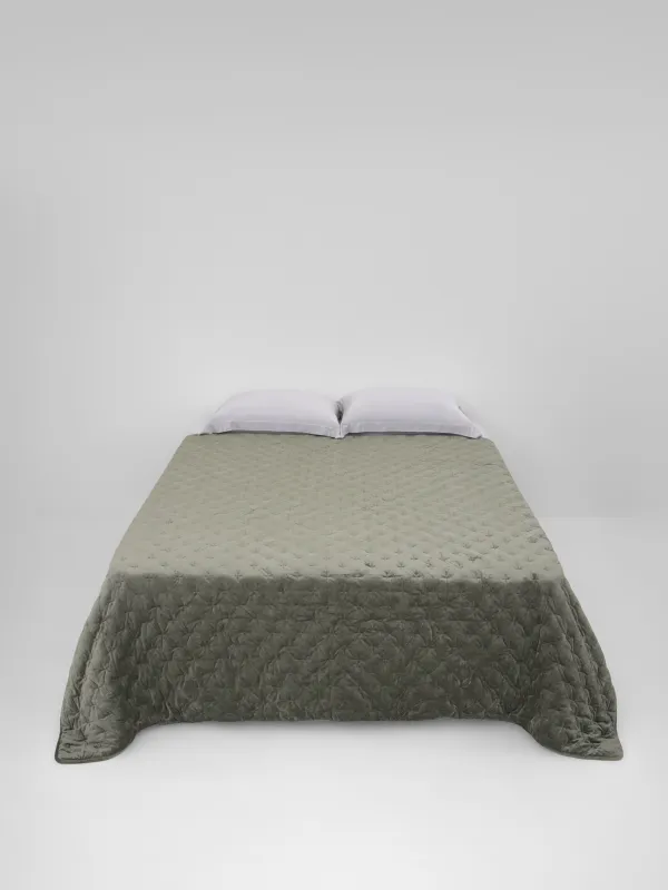Bedspread, 220x240 cm, quilted, velvet/microfiber, green, Lines, Stitch velvet, image-4