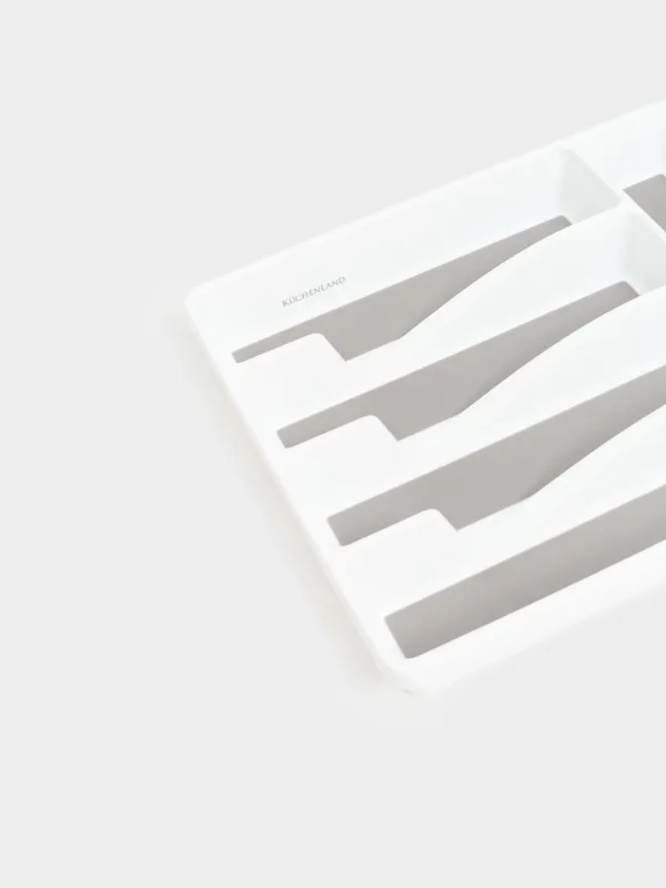 Cutlery tray, 33x29 cm, 5 otd, plastic / rubber, white-grey, Non-slip, image-1