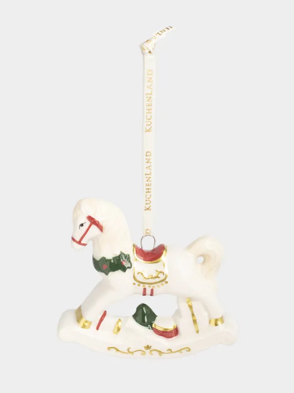 Christmas tree toy, 9 cm, ceramic, white, Rocking horse, Figure christmas, image-0