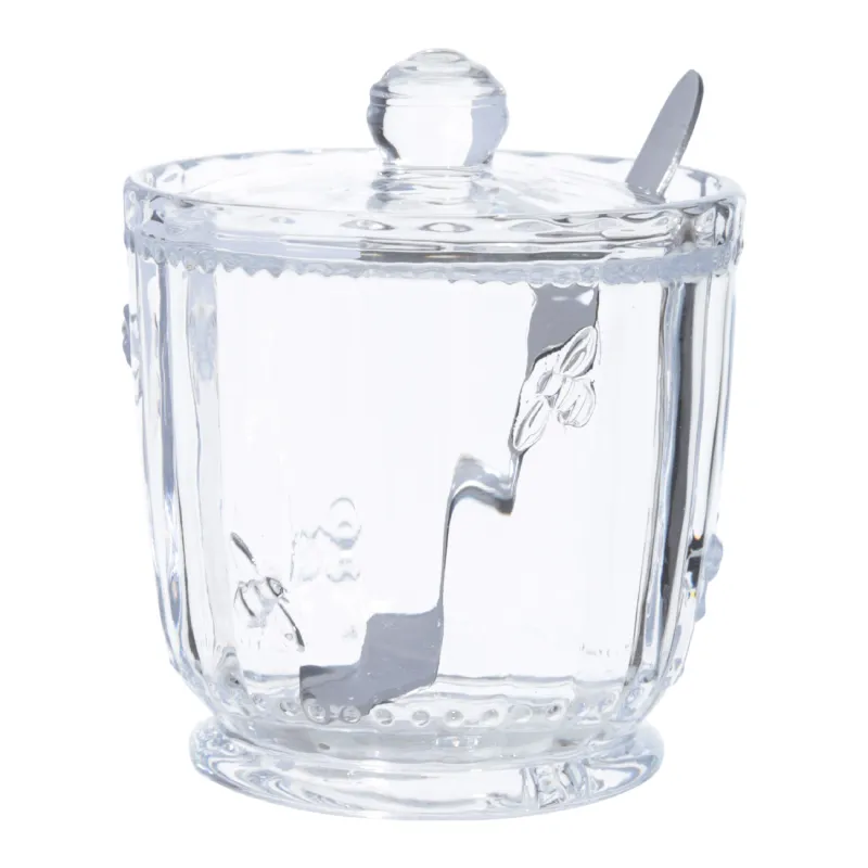 Sugar bowl, 12 cm, 370 ml, with spoon, glass R / steel, Honey
