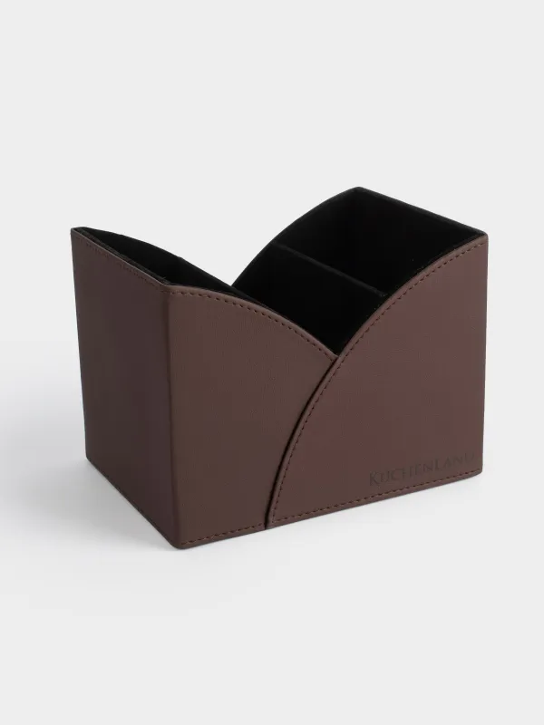 Basket organizer for storage, 18x14 cm, 3 compartments, polyurethane, brown, Premiere, image-1