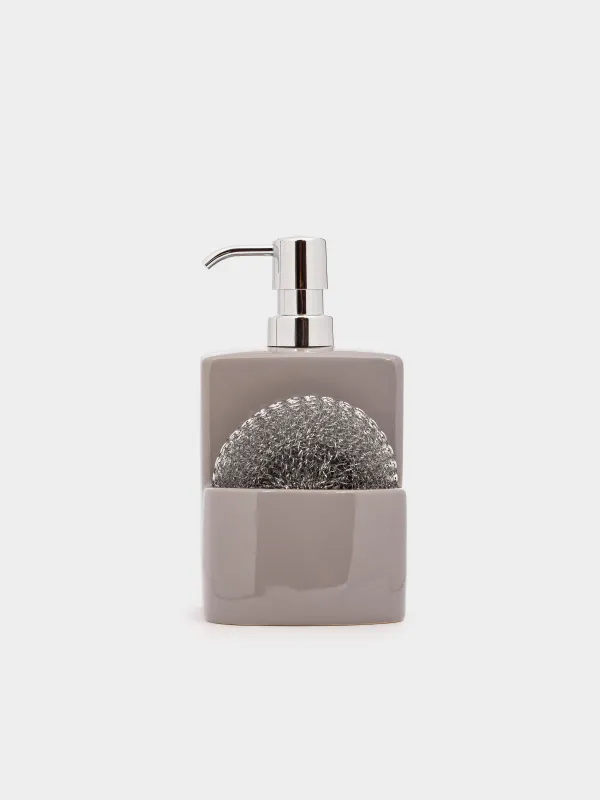 Detergent dispenser, 450 ml, organizer, with sponge, Ceramic, gray, Keeping, image-0