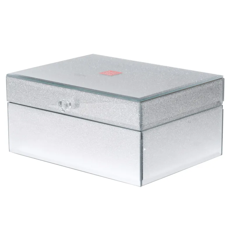 Jewelry box, 20x15 cm, glass, silver, with sparkles, Actress