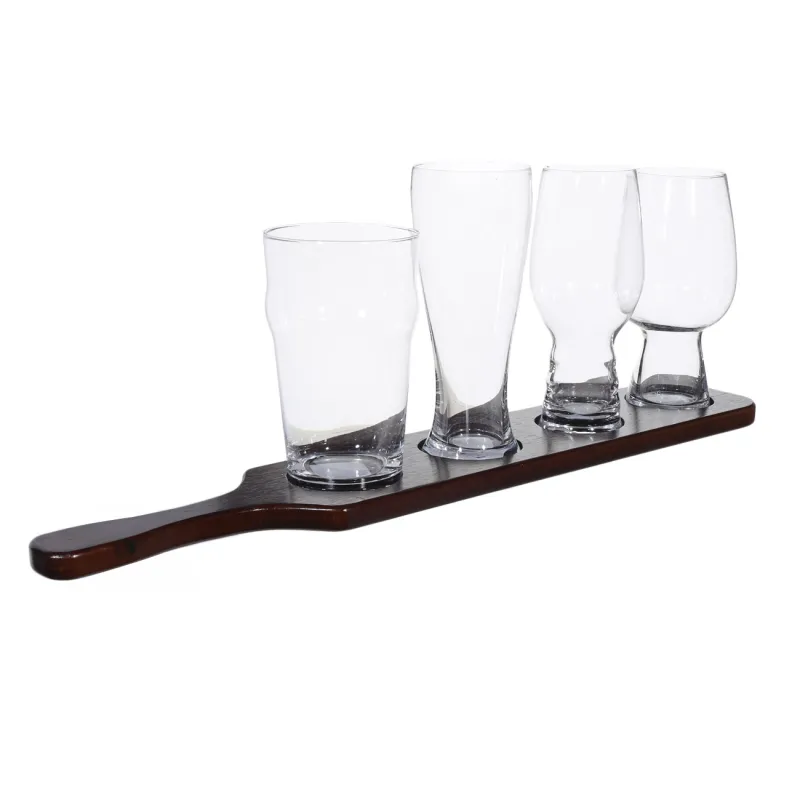 Drinking glass set, 4 pcs, on a stand, glass / wood, Noble tree, image-0