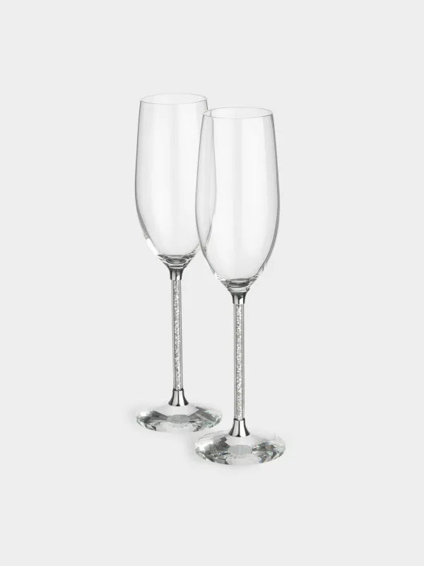 Drinking glass, 220 ml, 2 pcs, glass / rhinestones, Silver crystals, Diamond, image-1