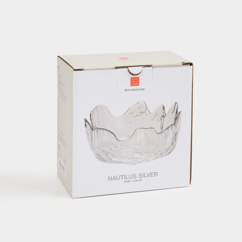 Bowl, 13x6 cm, glass, with silver edging, Nautilus silver, image-3