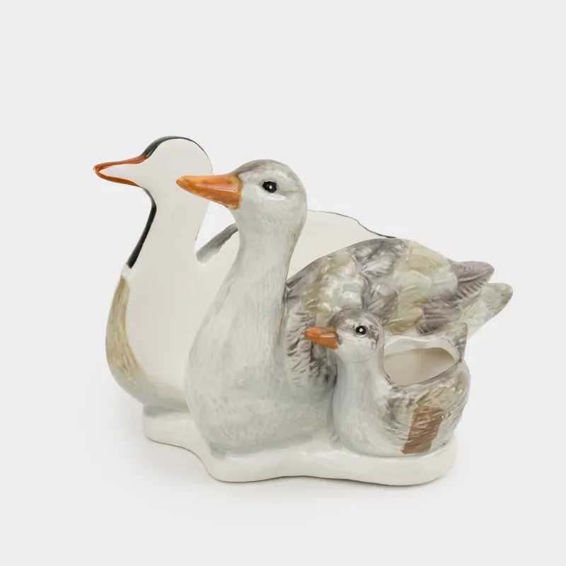 Napkin holder, 15 cm, with toothpick compartment, ceramic, Ducks and duckling, Duck