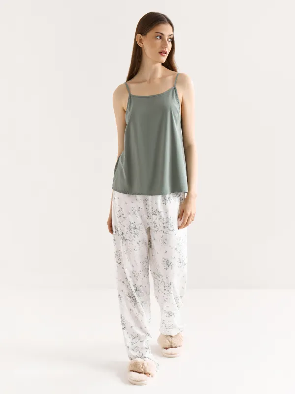 Women's top, homewear, size M, straps, viscose, milky, Flowers, Arsinoa, image-6