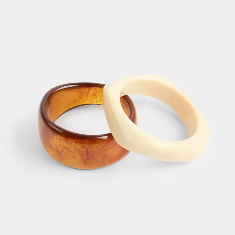 Bracelet set, 9 cm, 2 pcs, Resin / acrylic, brown / Milk, Mineral