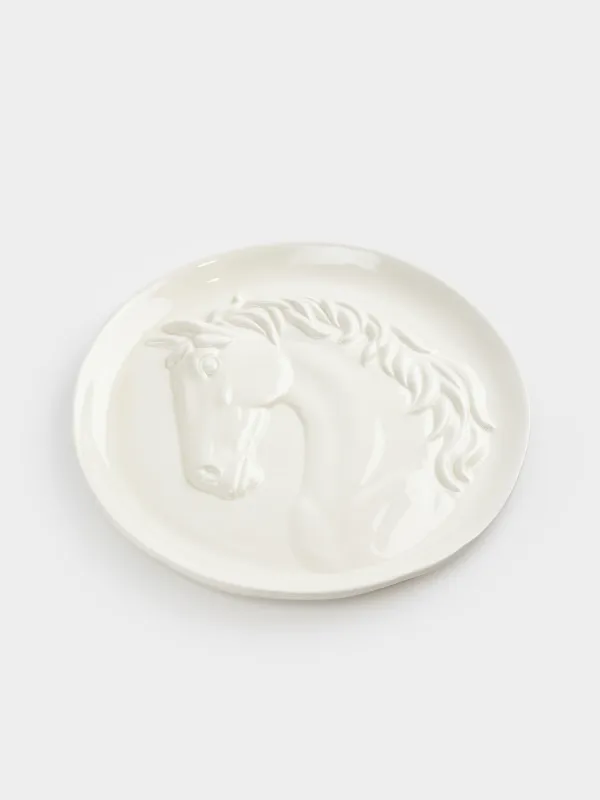 Dish, 24 cm, ceramic, milky, Horse, Horse pattern, image-1