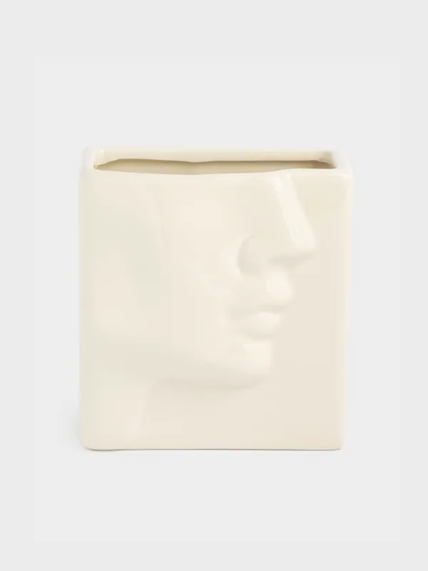 Cosmetic brush stand, 12 cm, ceramics, milky, Face fragment, Face, image-0