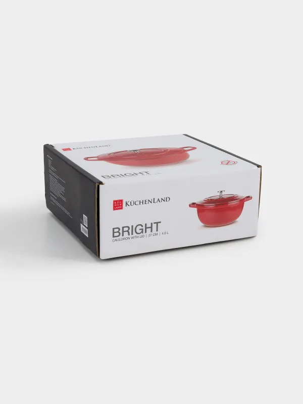 Cauldron, 27 cm, 4.5 l, with lid, cast iron, Red, Bright, image-4