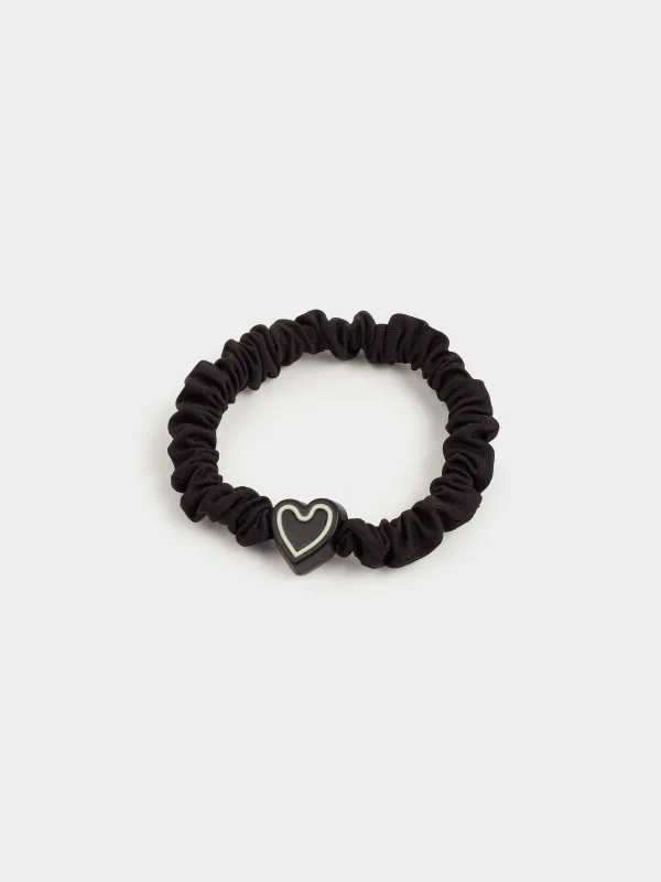 Elastic band for hair, 5 cm, satin/plastic, black, Heart, Silk, image-1