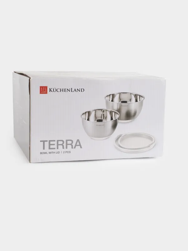 Bowl, 2/3 l, 2 pcs, with lid, anti-slip bottom, steel / plastic, beige, Terra, image-3