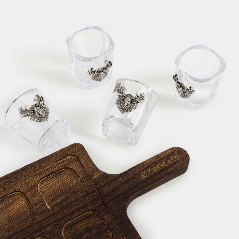 Drinking glass, 50 ml, 4 pcs, on a stand, glass / metal / wood, Moose, Lux elements decor, image-2