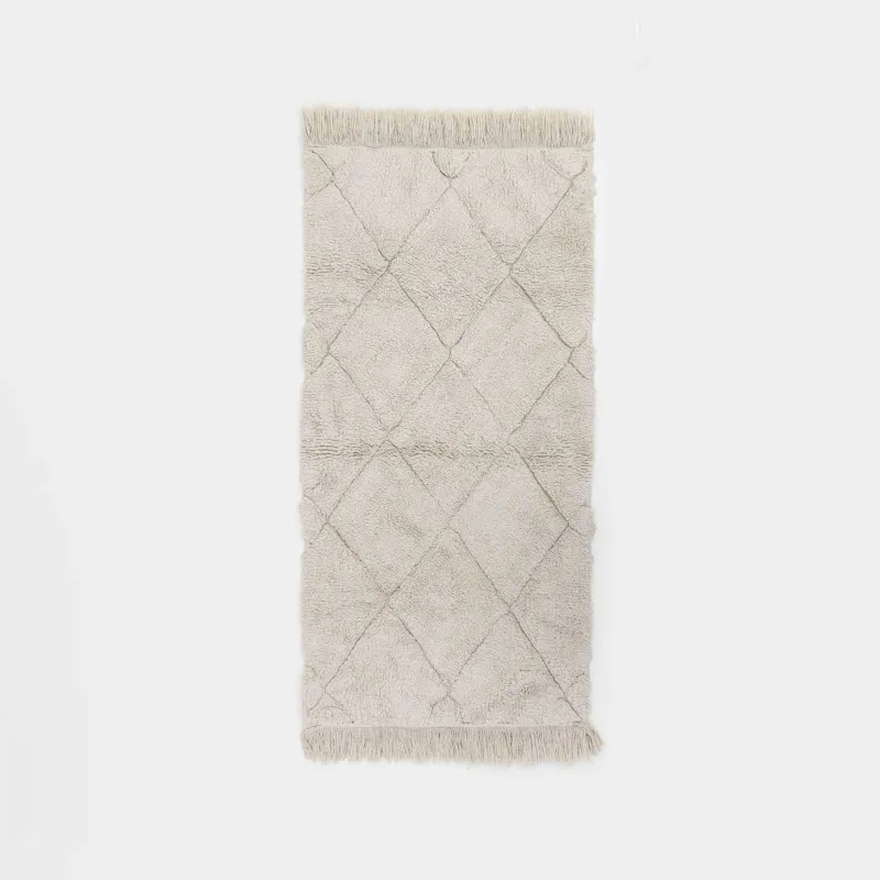 Rug, 60x120 cm, fringed, cotton, beige, Rhombuses, Neutral