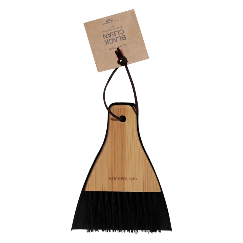 Garbage brush, with dustpan, 17 cm, plastic / bamboo / steel, black, Black clean, image-4