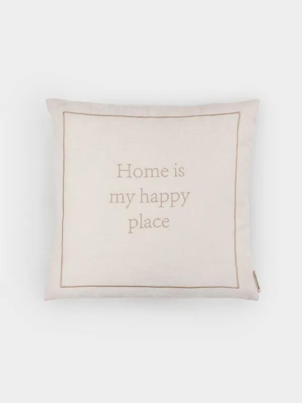 Decorative pillow, 45x45 cm, chenille/corduroy, milk, Home is my happy place, Chenill, image-0