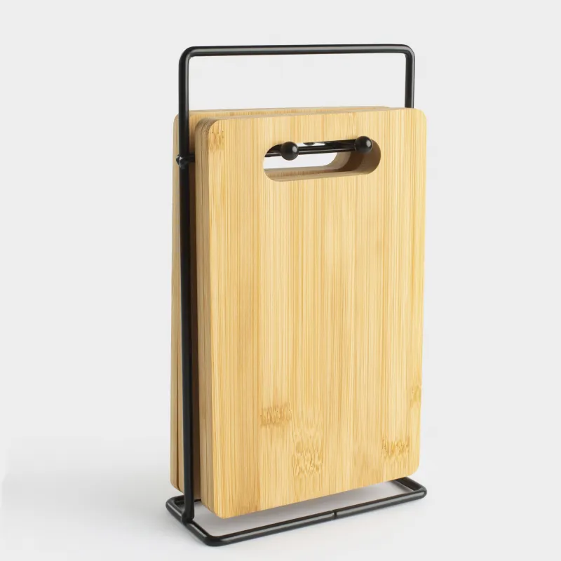 Cutting board, 22x14 cm, 4 pcs, on a stand, bamboo / steel, rectangular, Bamboo