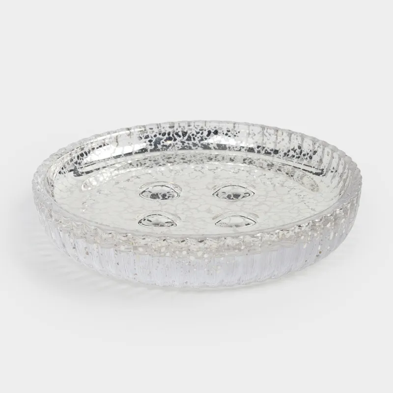 Soap dish, 11 cm, glass, round, golden, Patina rib