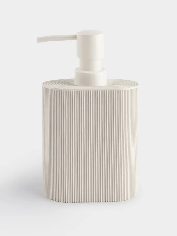 Liquid soap dispenser, 320 ml, polyresin / plastic, milky, White stripes, image-0