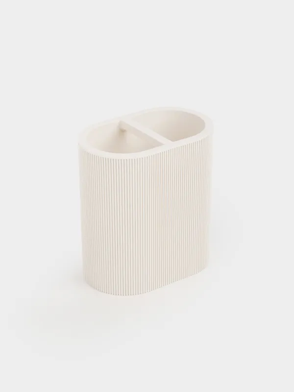 Toothbrush holder, 11 cm, polyresin, milky, White stripes, image-1