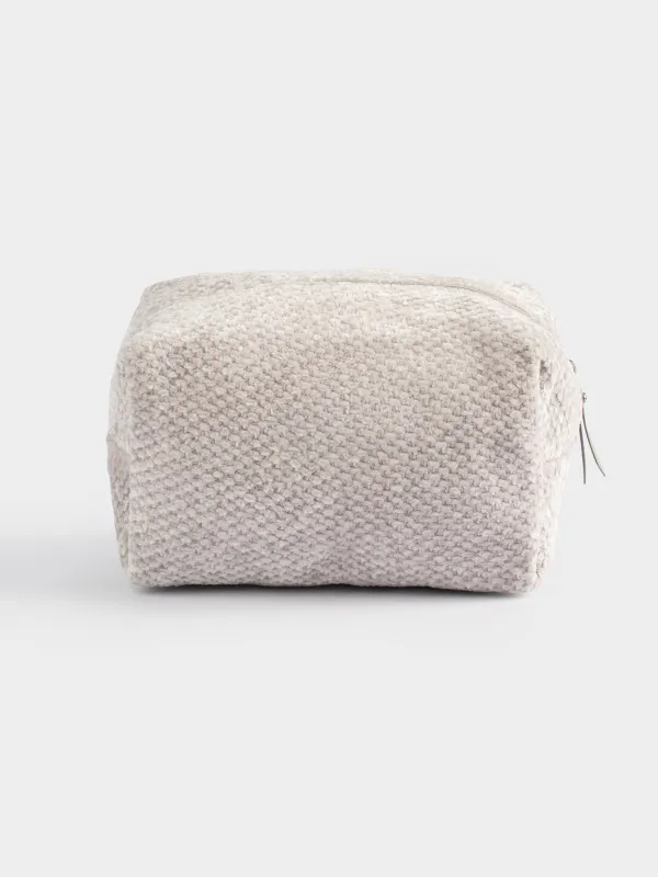 Cosmetic bag, 20x13 cm, chenille / lurex, beige, Chenill, image-0