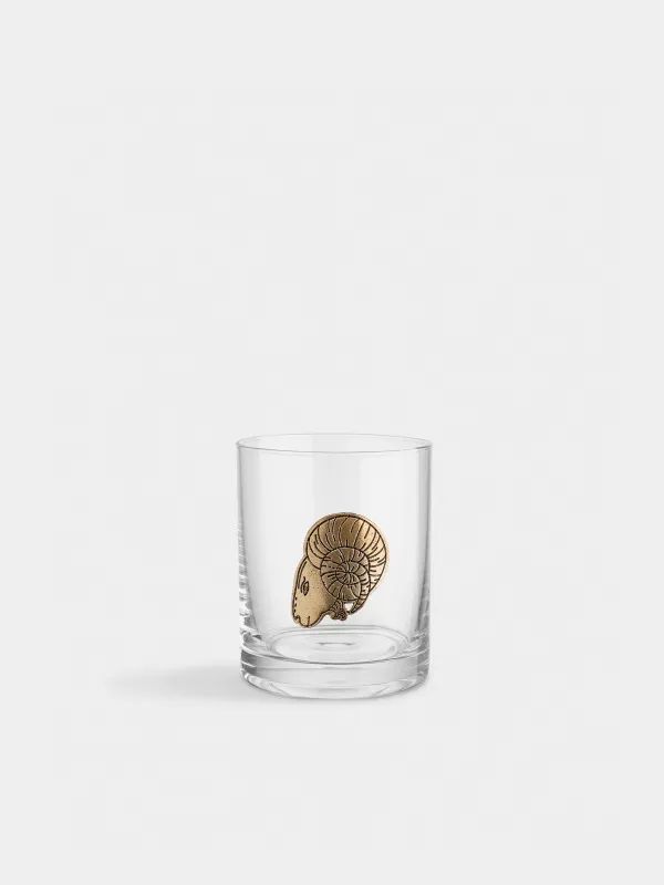 Drinking glass, 10 cm, 340 ml, glass/metal, golden, Aries, Zodiac, image-0