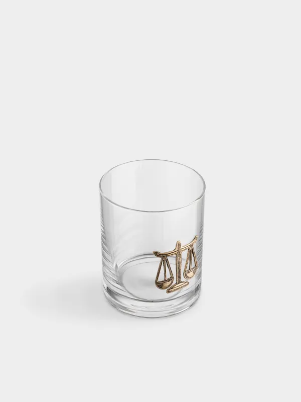 Drinking glass, 10 cm, 340 ml, glass/metal, gold, Libra, Zodiac, image-1