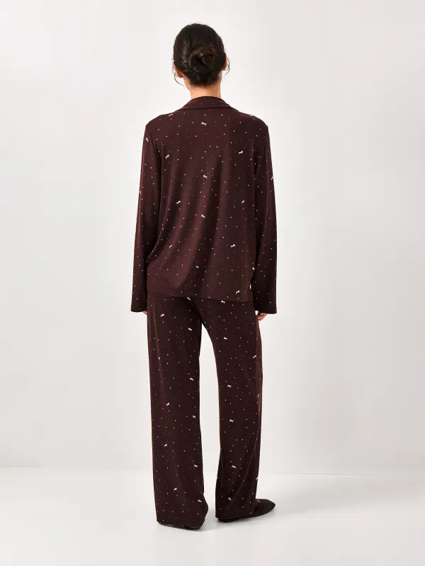 Women's shirt, homewear, size L, with long sleeves, polyester, black, Stars, Daisy, image-4