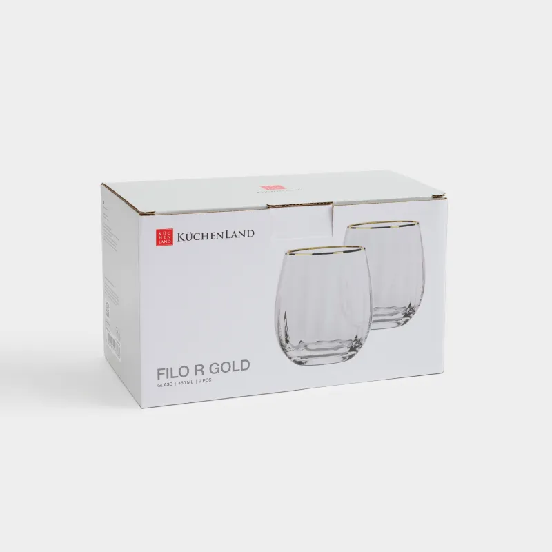 Glass, 10 cm, 450 ml, 2 pcs, glass R, with golden edging, Filo R gold, image-2