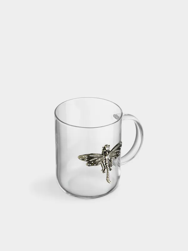 Mug, 450 ml, glass B / metal, Golden dragonfly, Lux elements, image-1