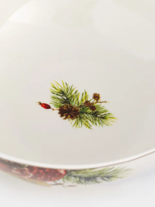 Salad bowl, 21x11 cm, 1.8 l, porcelain N, white, with golden edging, Pomegranates and orange, Christmas miracle, image-3