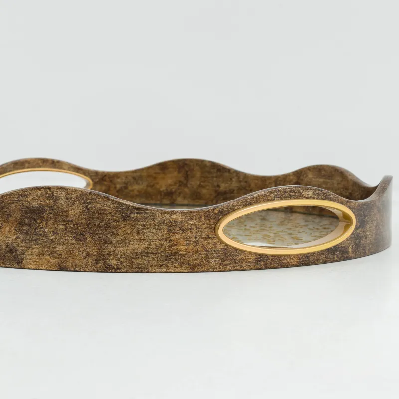 Tray, 35 cm, plastic / glass, round, Golden, Flowers, Floral, image-4