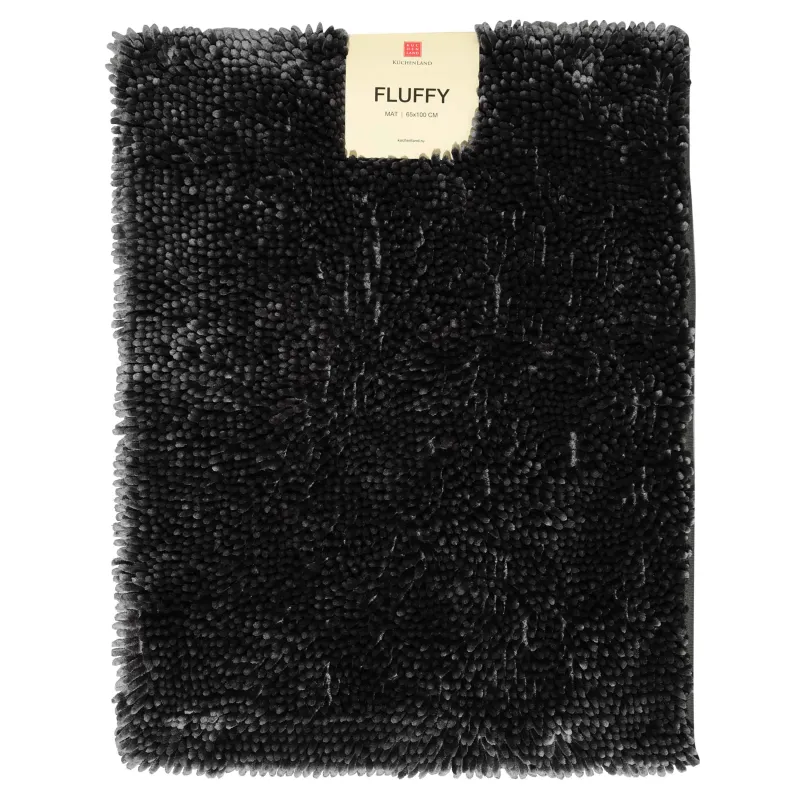 Mat, 65x100 cm, anti-slip, polyester, Dark grey, Fluffy, image-1
