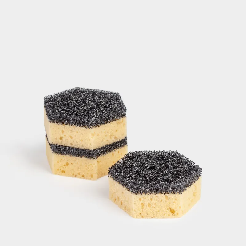 Dish washing sponge, 9x8 cm, 3 pcs, foam rubber/abrasive, black and beige, Black clean