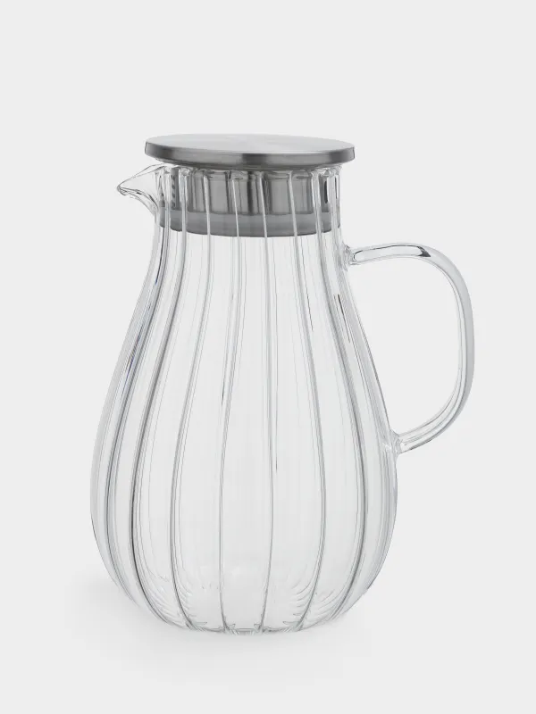 Jug, 1,8 l, with filter cap, used glass / steel, Camellia, image-0