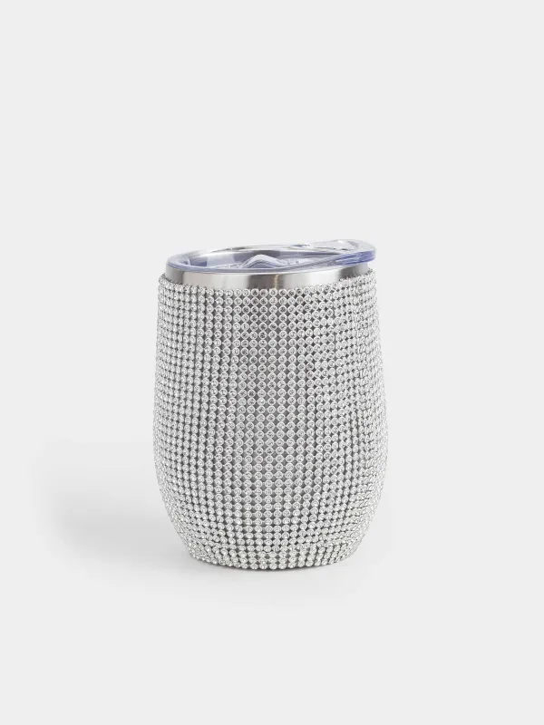 Thermo mug, 350 ml, steel / rhinestones, gold, Crystal decor, image-3