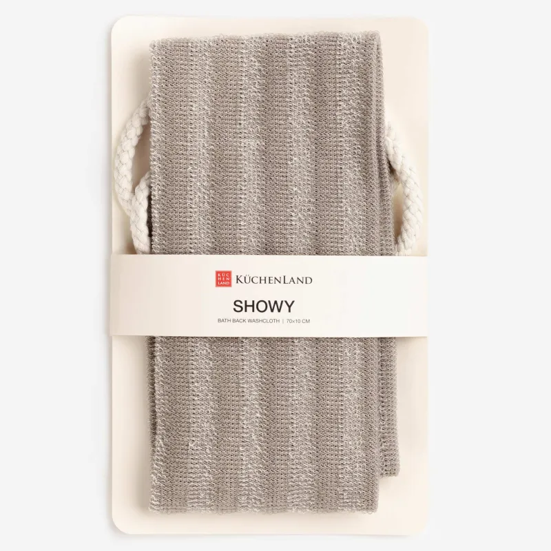 Washcloth-tape for washing the body, 70x10 cm, exfoliating, with handles, polyethylene, beige, Showy, image-5