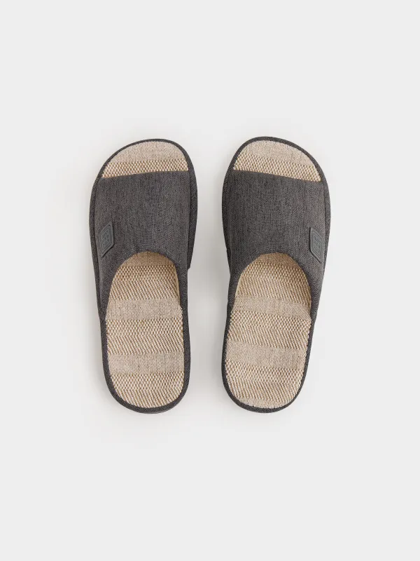 Men's slippers, homewear, size 42-43, polyester, dark gray, Serious, image-1