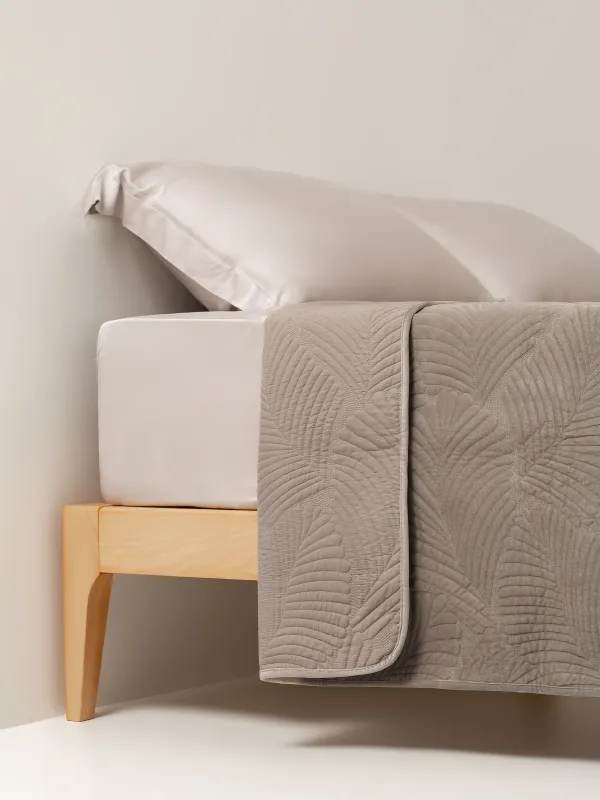 Bedspread, 240x260 cm, quilted, polyester, brown, Palm leaf, Stitch velvet, image-2