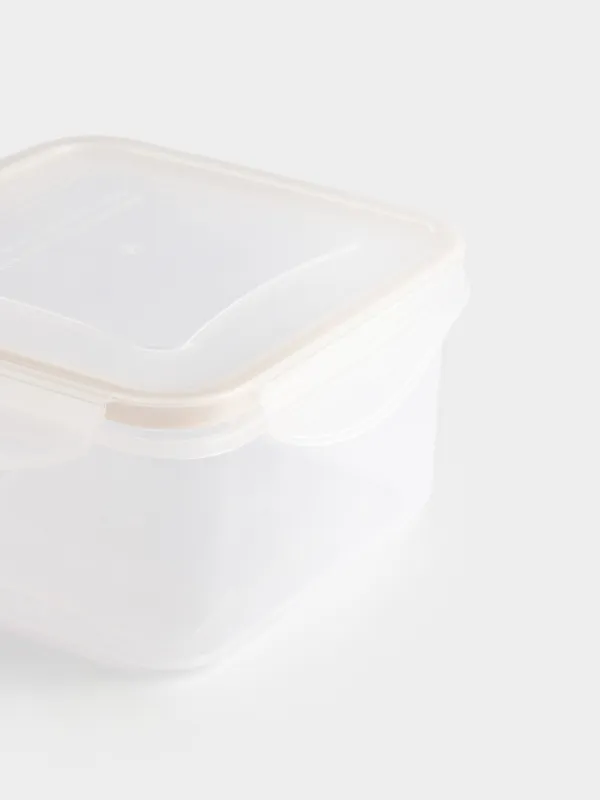 Container set, 4 pcs, with clips, plastic / silicone, Square, Beige, Roomy clip, image-4