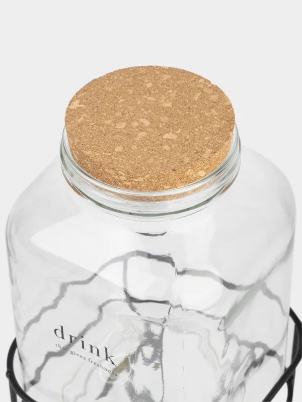 Beverage dispenser, 3 L, on a stand, Glass / cork / metal, Clear font, image-3