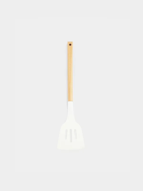 Spatula, 32 cm, with slits, silicone / wood, beige, Provence, image-1