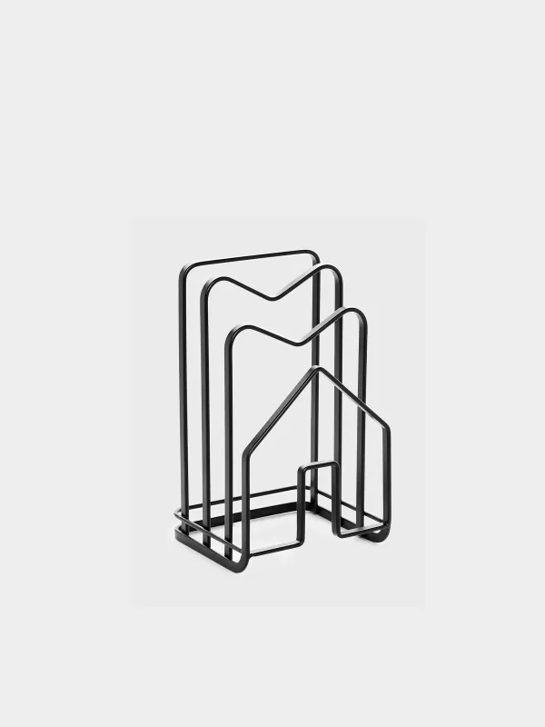 Stand organizer for cutting boards and lids, 21x12 cm, 3 otd, metal, black, House, Twist black, image-0